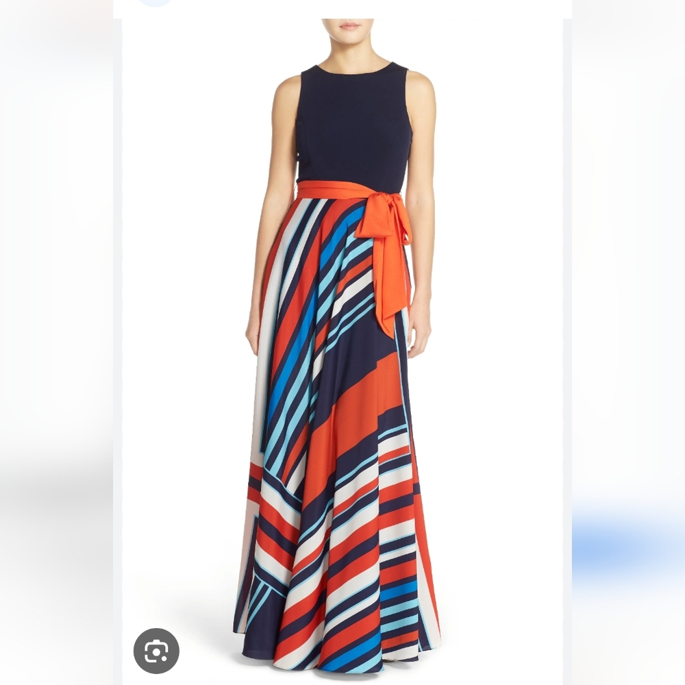 Eliza J Striped Maxi Dress with Bow Size 8 Euc